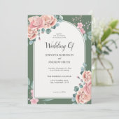 Sage Green Waterverf Floral Wedding Kaart (Staand voorkant)