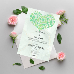 Sage Green Waterverf Hart Minimalistische bruiloft Kaart
