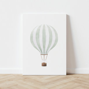 Sage Green Waterverf Hot Air ballon Canvas Afdruk