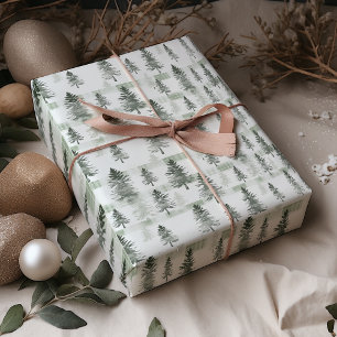 Sage Green Waterverf Pine Trees Wrapping Paper   Cadeaupapier