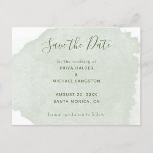 Sage Green Waterverf Splash Save the Date Aankondigingskaart
