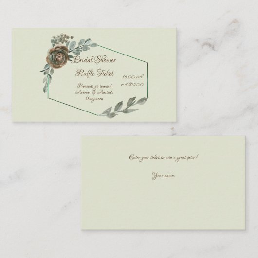 Sage Green Waterverf Vrijgezellenfeest Raffle Informatiekaartje (Voorkant / Achterkant)