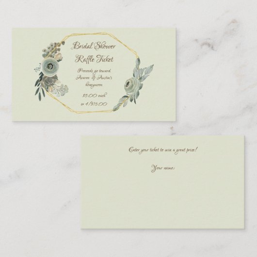 Sage Green Waterverf Vrijgezellenfeest Raffle Tick Informatiekaartje (Voorkant / Achterkant)