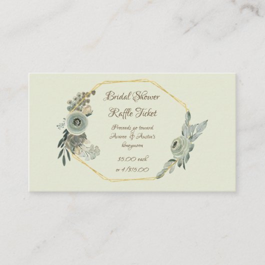 Sage Green Waterverf Vrijgezellenfeest Raffle Tick Informatiekaartje (Voorkant)