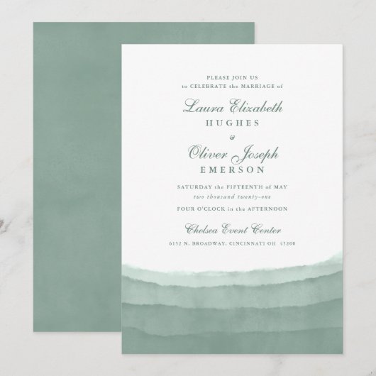 Sage Green Waterverf Wedding Invitations Kaart (Voorkant / Achterkant)