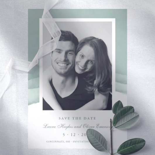 Sage Green Waterverf Wedding Save the Date Kaart