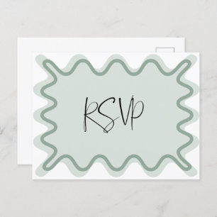 Sage Green Wavy Border RSVP-Briefkaart Briefkaart