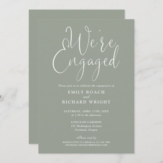 Sage Green We zijn verloofd met scriptbetrokkenhei Kaart (Voorkant / Achterkant)