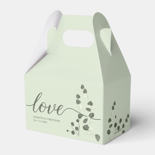 Sage green Weddenschap Love Script Eucalyptus Cust Bedankdoosjes (Voorkant Zijde)