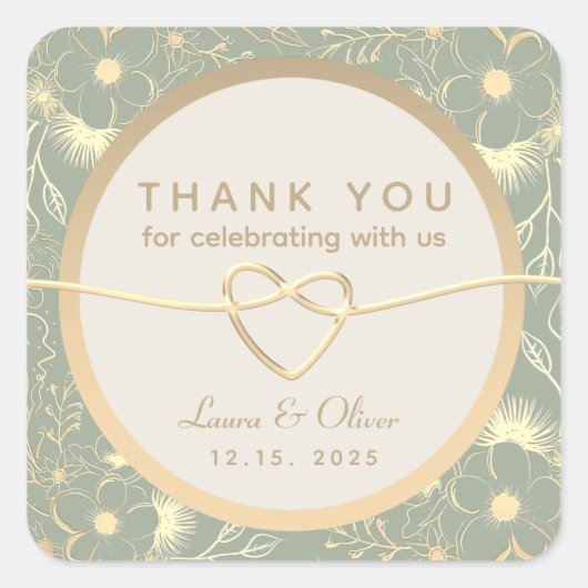 Sage Green Wedding Bedankt Vierkante Sticker (Voorkant)