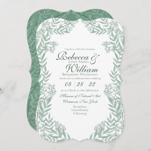 Sage Green Wedding  Botanical Kaart (Voorkant / Achterkant)