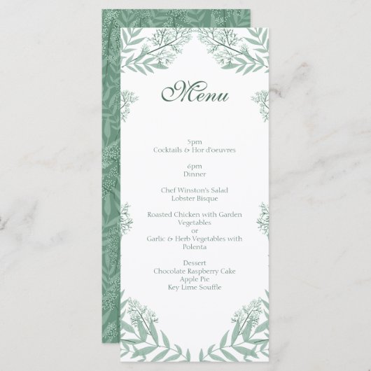 Sage Green Wedding  Botanical Menu (Voorkant / Achterkant)