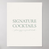 Sage Green Wedding Cocktail Sign Poster (Voorkant)