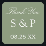 Sage Green Wedding Favoriser Merci Sticker<br><div class="desc">Sage Green Wedding Favor Sticker Merci,  s'il vous plaît personnaliser avec les initiales du couple et la date du mariage,  en utilisant le modèle de personnalisation en ligne avant de commander. Le design simple et attrayant imprimé sur l'autocollant présente un élégant texte blanc sur une belle couleur verte sage.</div>