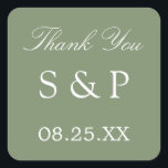 Sage Green Wedding Favoriser Merci Sticker<br><div class="desc">Sage Green Wedding Favor Sticker Merci,  s'il vous plaît personnaliser avec les initiales du couple et la date du mariage,  en utilisant le modèle de personnalisation en ligne avant de commander. Le design simple et attrayant imprimé sur l'autocollant présente un élégant texte blanc sur une belle couleur verte sage.</div>