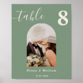 Sage Green Wedding FOTO Tafelnummer Poster (Voorkant)