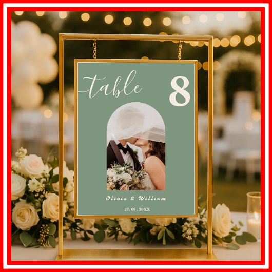 Sage Green Wedding FOTO Tafelnummer Poster