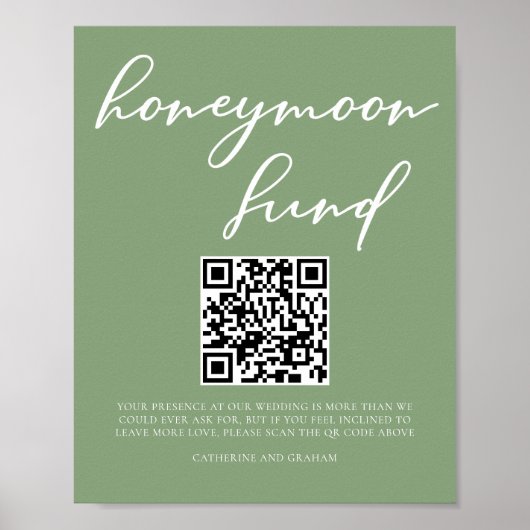 Sage Green Wedding Honeymoon Fund QR-code Poster (Voorkant)