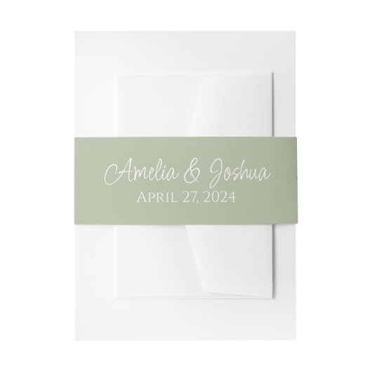 Sage Green Wedding Invitation Belly Band Uitnodigingen Wikkel (Voorkant Voorbeeld)