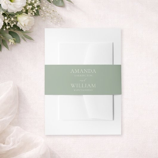Sage Green Wedding Invitation Belly Band Uitnodigingen Wikkel