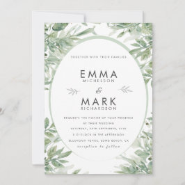 Sage Green Wedding Invitation | Elegant Botanical Kaart