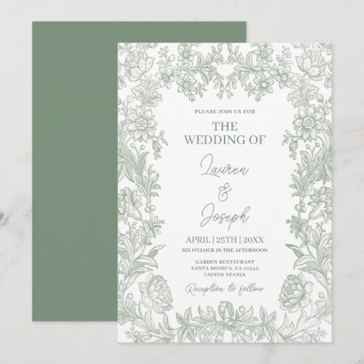Sage Green Wedding Invitation Kaart (Voorkant / Achterkant)