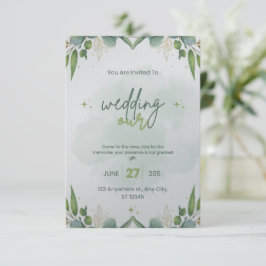 Sage Green Wedding Invitation Sjabloon Bewerkbaar Kaart