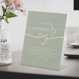 Sage Green Wedding Memorial Teken met Gouden Hart Reclamebord Met Voetstuk