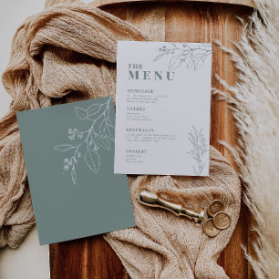 Sage Green Wedding Menu (Groene bruiloft) met bloe