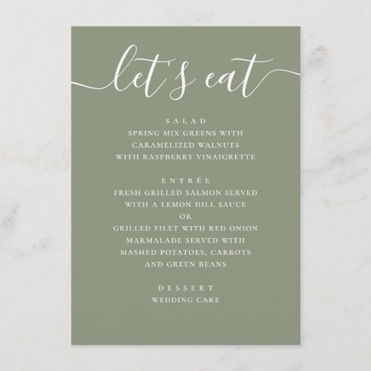 Sage Green Wedding | Minimalist Script Modern Menu (Voorkant)