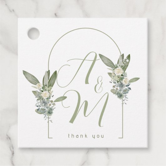Sage Green Wedding Monogram Initials Date Elegant Bedankjes Labels (Voorkant)