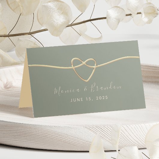 Sage Green Wedding Place Card met Hart