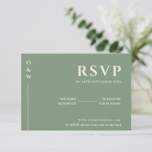 Sage Green Wedding QR Code RSVP Kaartje (Staand voorkant)