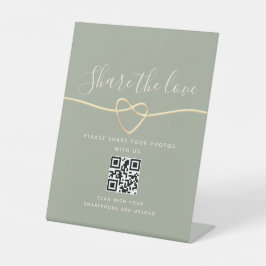 Sage Green Wedding QR Code Sign - Deel de liefde Reclamebord Met Voetstuk
