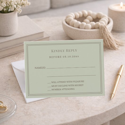 Sage green wedding response RSVP Notitiekaartje