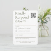 Sage Green Wedding RSVP QR Code Reply Kaart (Staand voorkant)