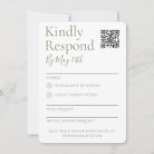 Sage Green Wedding RSVP QR Code Reply Kaart (Voorkant)