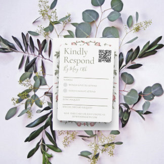 Sage Green Wedding RSVP QR Code Reply Kaart