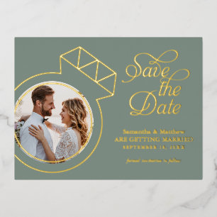 Sage Green Wedding Save the Date Photo Folie Uitnodiging Briefkaart