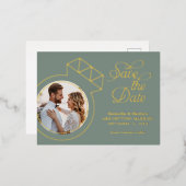 Sage Green Wedding Save the Date Photo Folie Uitnodiging Briefkaart (Voorkant / Achterkant)