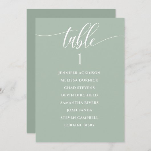 Sage Green Wedding Seating Chart Calligraphy Kaart (Voorkant / Achterkant)