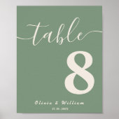 Sage Green Wedding Table Number Poster (Voorkant)