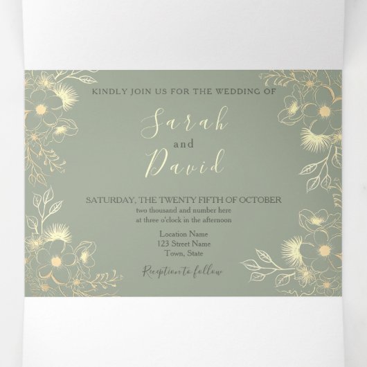 Sage Green Wedding Tri-Fold Uitnodiging (Binnenkant midden)