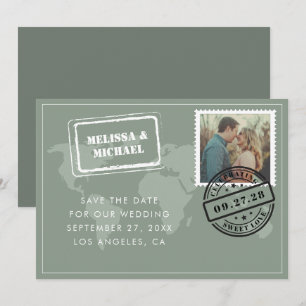 Sage Green Wereldkaart Destination Wedding Foto Save The Date