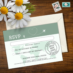 Sage Green Wereldkaart Destination Wedding RSVP Kaartje