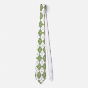 Sage Green & White Argyle Stropdas