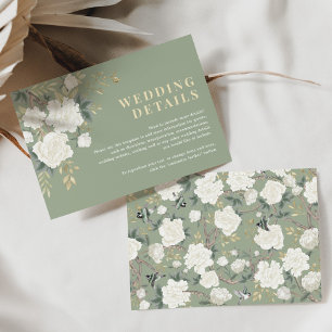 Sage Green White Chinoiserie Wedding Details Informatiekaartje