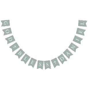 Sage Green White Cross Boy Baptism Bunting Flags Vlaggetjes
