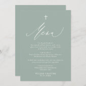 Sage Green White Cross Boy Baptism Menu Kaart (Voorkant / Achterkant)