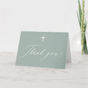 Sage Green White Cross Boy Baptisme Hartelijk dank Bedankkaart